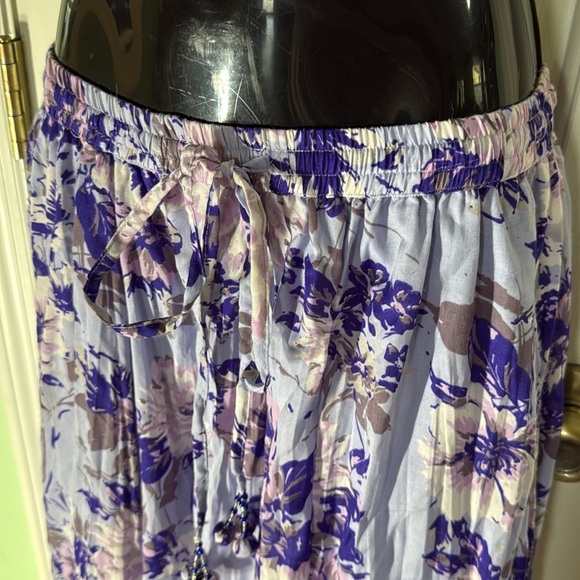 Mix Nouvuea Purple Floral Cotton Blend Drawstring Maxi Skirt Spring Time Size S - Picture 3 of 10